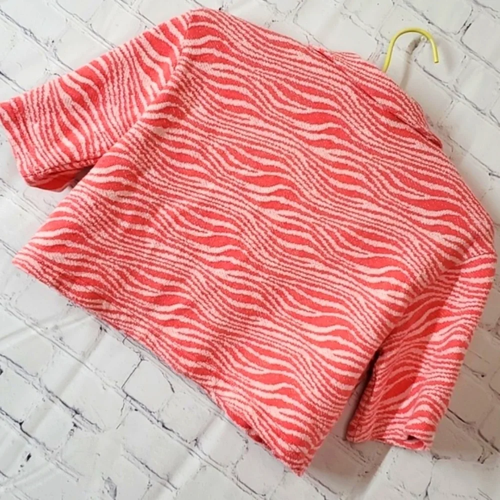 Zara Coral Zebra Print Crop Style Collared Blazer Abalone Buttons Size XS Y2K - Picture 10 of 13